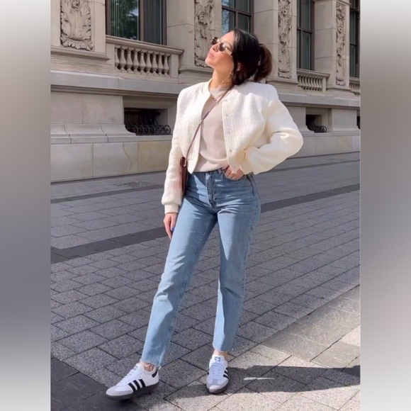 ZARA CROPPED TEXTURED BOMBER JACKET - Picture 2 of 11